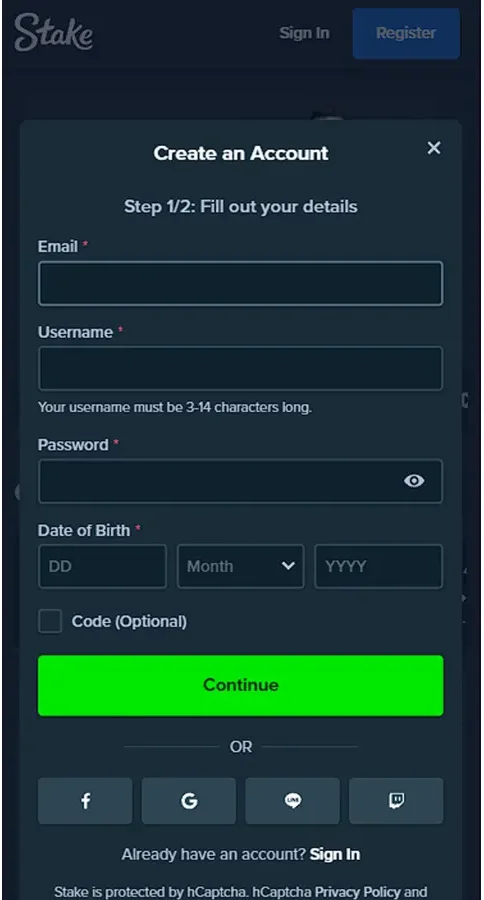 Stake mobile registration form